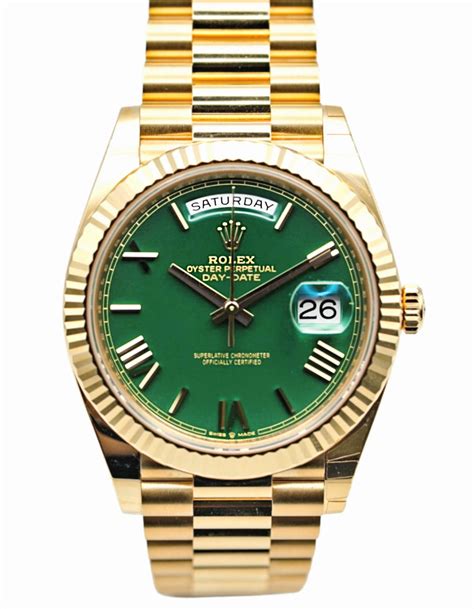 rolex day date green dial diamond|rolex day date 40mm.